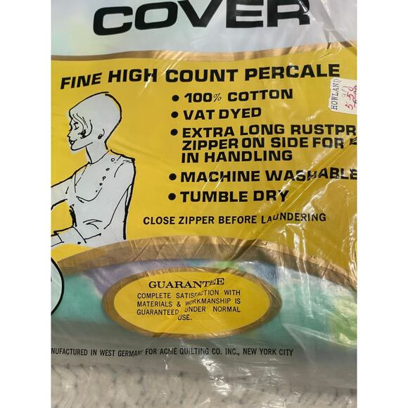 VTG MCM ACME Blanket Comforter Cover 72 x 90 Twin Percale Hippy Green Floral NOS - Picture 5 of 5
